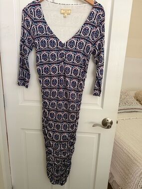 Anthropologie Moulinette Soeurs Printed V-Neck Long Sleeve Midi Dress
